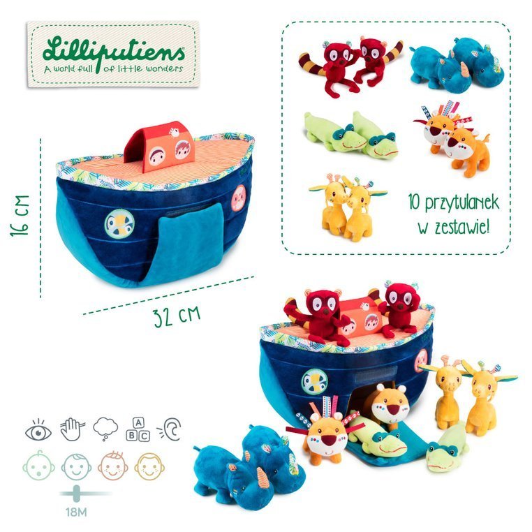 Lilliputiens, Statek z 10 zwierzątkami Arka Noego 18 m+ Lilliputiens, Statek z 10 zwierzątkami Arka Noego 18 m+