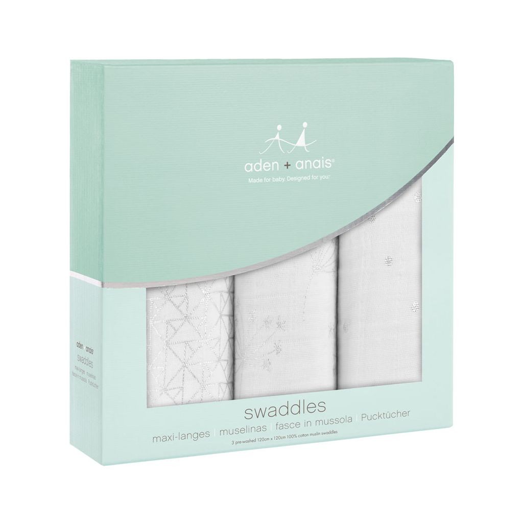 Aden & Anais, Otulacz muślinowy metallic silver deco 3szt