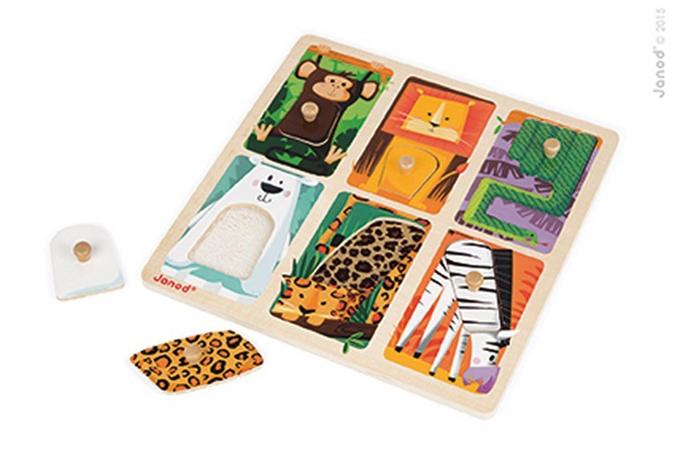 Janod, puzzle sensoryczne drewniane Zwierzątka w ZOO, Janod, puzzle sensoryczne drewniane Zwierzątka w ZOO,