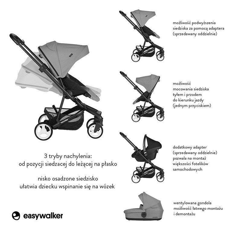 Easywalker, Charley Wózek głęboko-spacerowy Cloud Grey (zawiera stelaż i siedzisko z budką) Easywalker, Charley Wózek głęboko-spacerowy Cloud Grey (zawiera stelaż i siedzisko z budką)