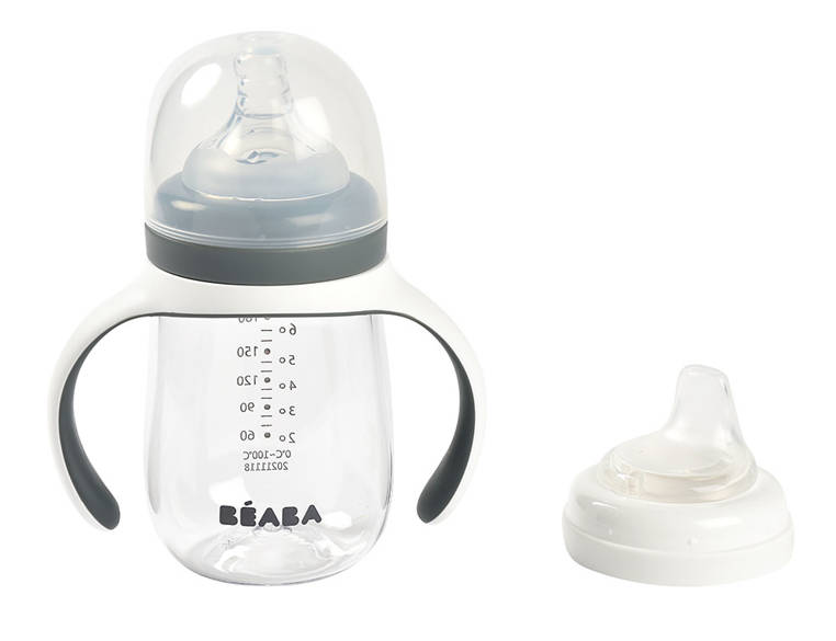 Beaba, Butelka treningowa 2w1 tritanowa 210 ml  Mineral grey Beaba, Butelka treningowa 2w1 tritanowa 210 ml  Mineral grey