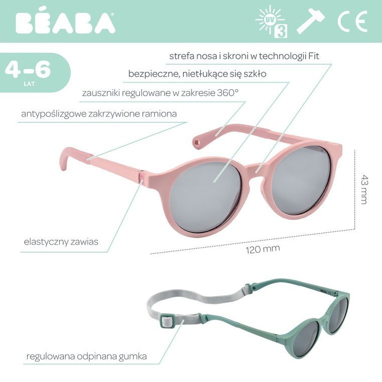 Beaba, Okulary przeciwsłoneczne dla dzieci 4-6 lat Misty rose Beaba, Okulary przeciwsłoneczne dla dzieci 4-6 lat Misty rose
