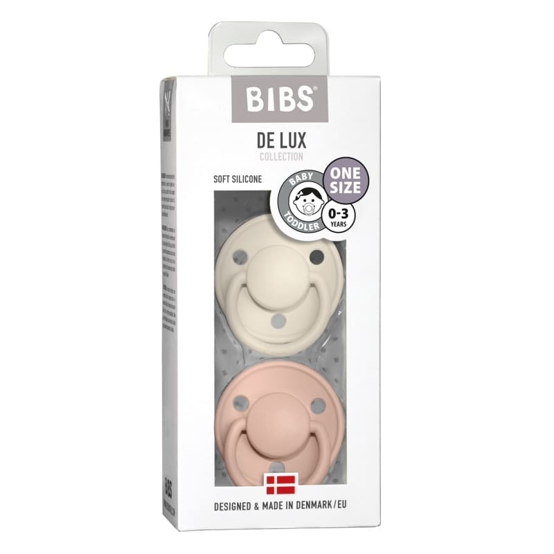 Bibs, De Lux One Size 2-Pack Ivory & Blush Smoczek uspokajający silikonowy