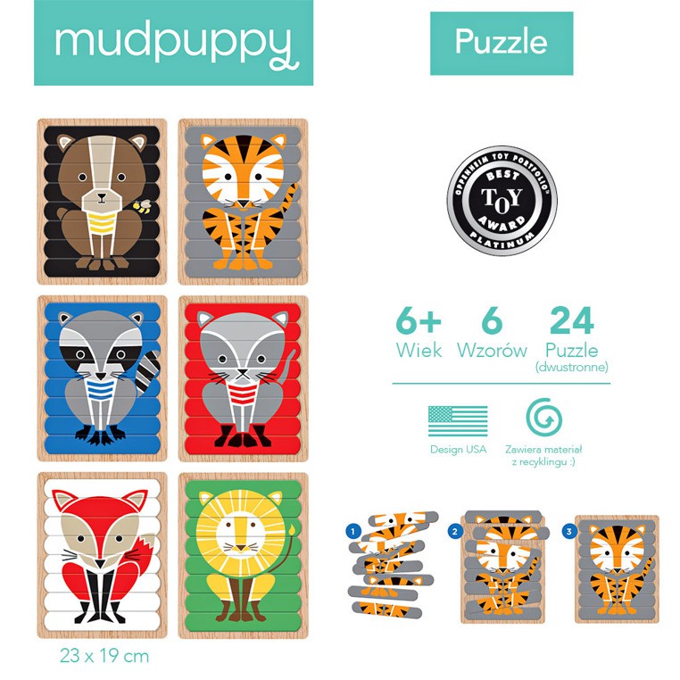 MUDPUPPY, Puzzle Patyczki Geometryczne zwierzęta 24 elementy