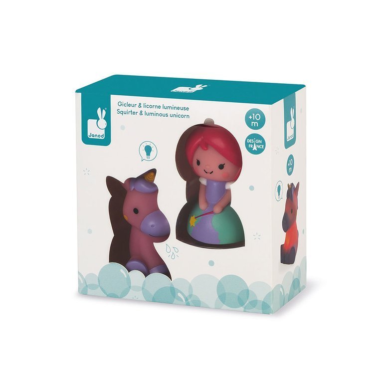 Janod, Zestaw figurek do kąpieli Księżniczka i świecący jednorożec 10 m+