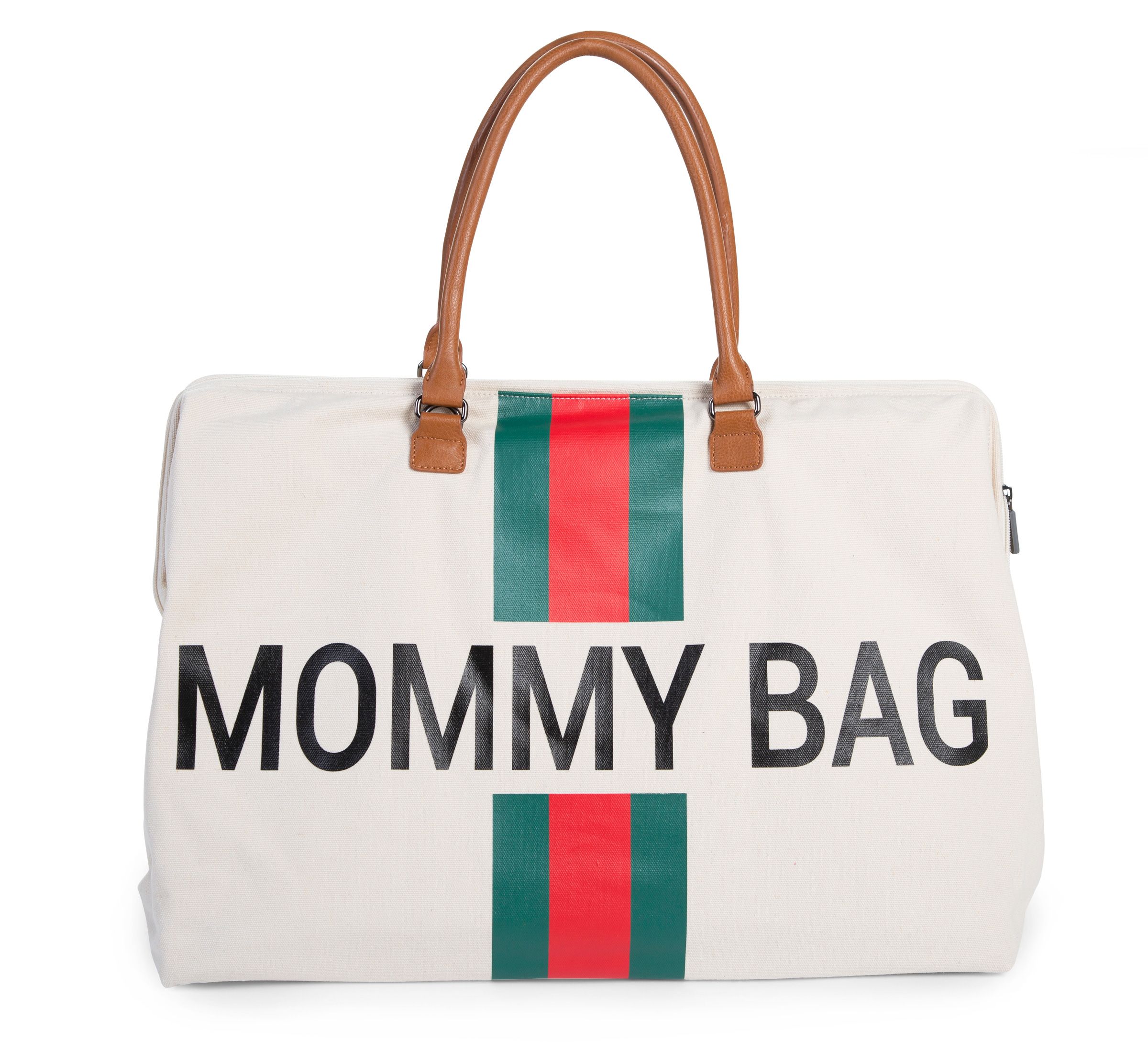 Childhome, Torba Mommy Bag beżowa paski zielono-czerwone Childhome, Torba Mommy Bag beżowa paski zielono-czerwone