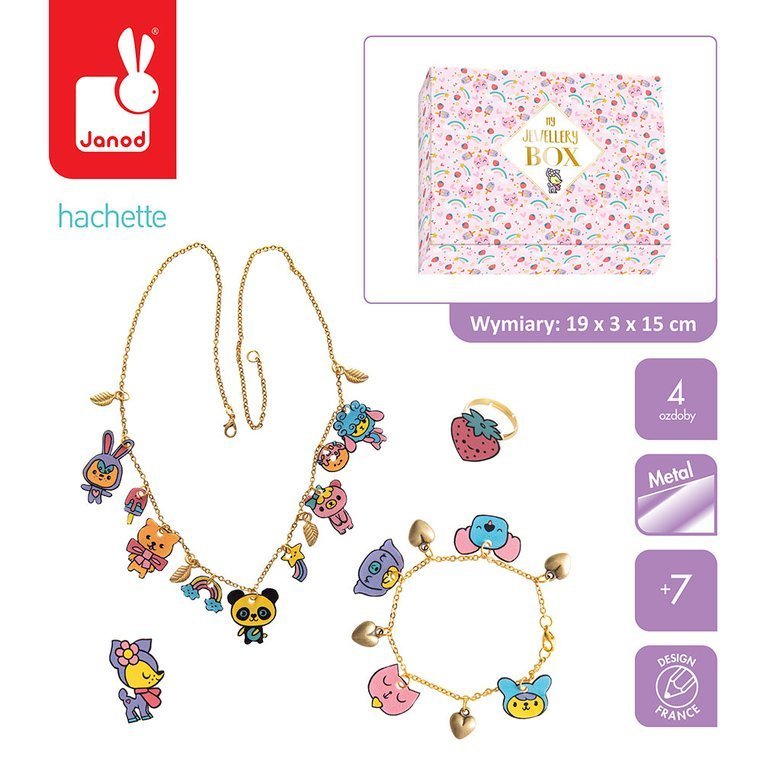 Janod, Zestaw kreatywny do tworzenia biżuterii z kurczliwego plastiku Słodkie zwierzaki Kawaii 7+ Janod, Zestaw kreatywny do tworzenia biżuterii z kurczliwego plastiku Słodkie zwierzaki Kawaii 7+