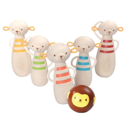 Drewniane kręgle małpki Plan Toys