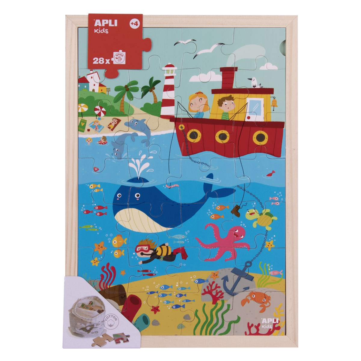 Apli Kids, Drewniane puzzle w ramce - Ocean 4+