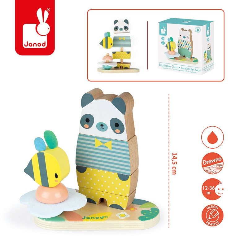 Janod, Układanka drewniana piramida Miś Pure