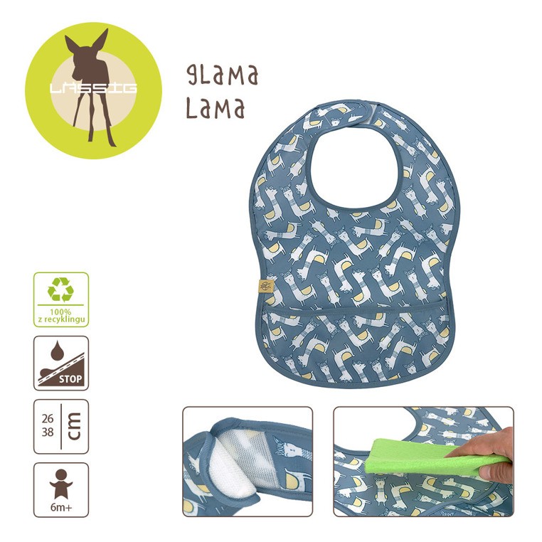 Lassig, Lekki śliniak wodoodporny 6m+ Glama Lama blue Repreve Lassig, Lekki śliniak wodoodporny 6m+ Glama Lama blue Repreve