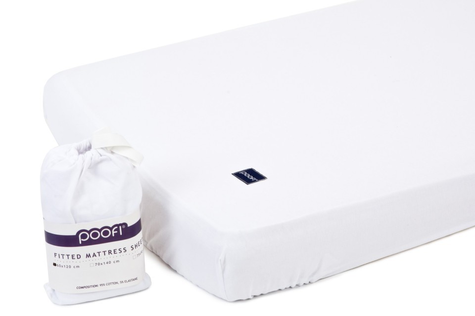 Poofi, prześcieradło bawełniane białe 70x140 cm