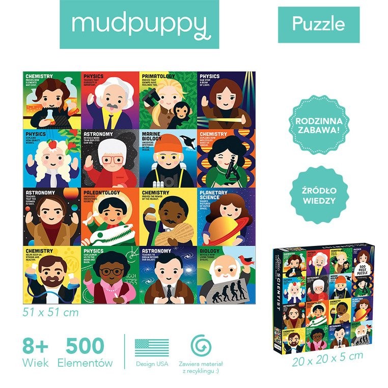 Mudpuppy, Puzzle rodzinne Wybitni naukowcy 500 elementów 8+