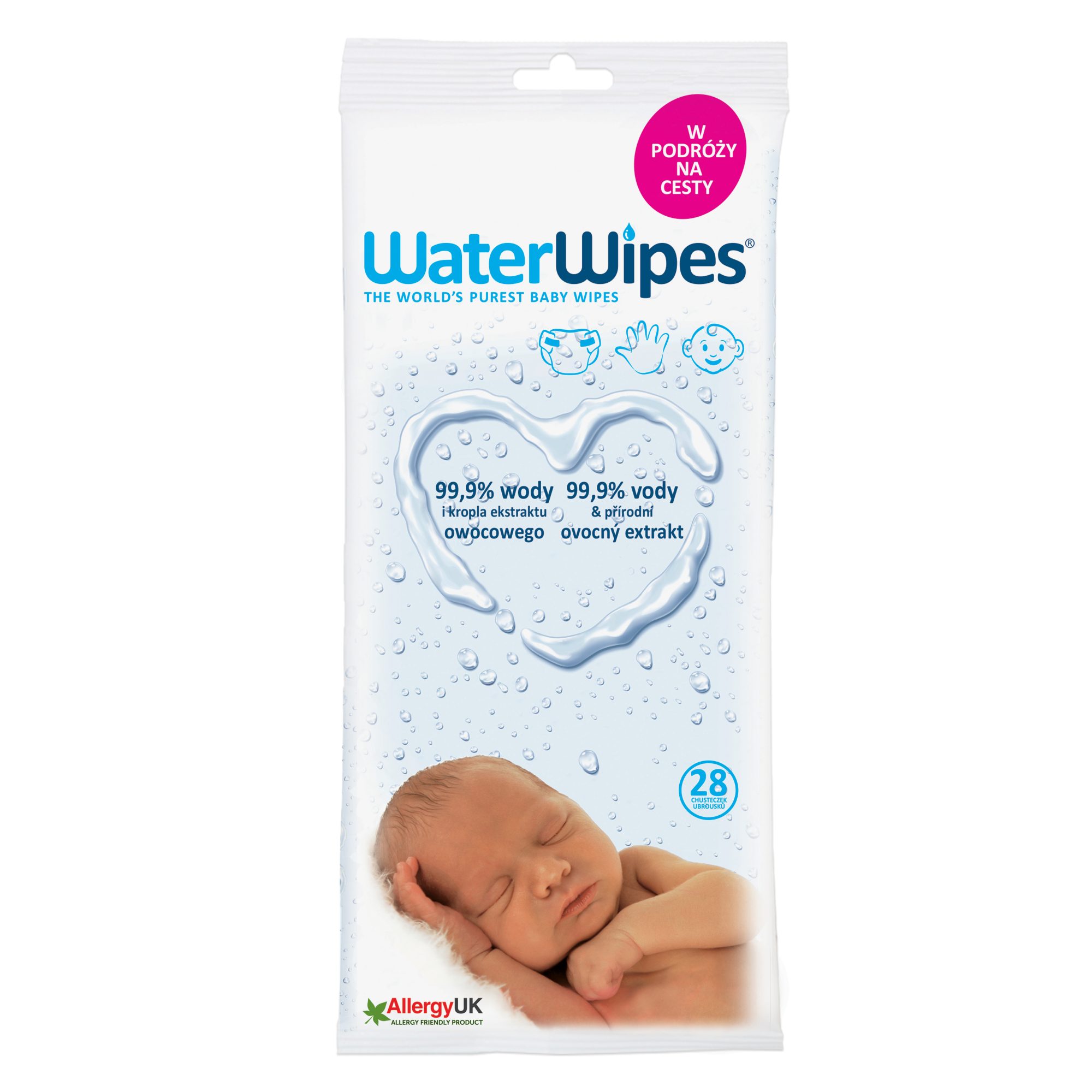 WaterWipes, Chusteczki nasączane czystą wodą, 28szt. PL