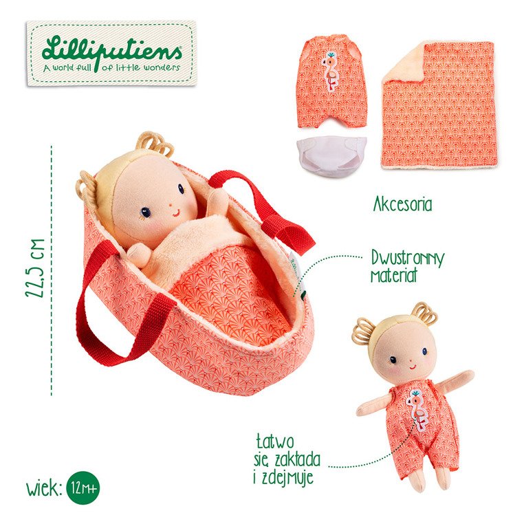 Lilliputiens, Lalka dzidziuś w koszyczku z ubrankiem i kocykiem Anais 12 m+