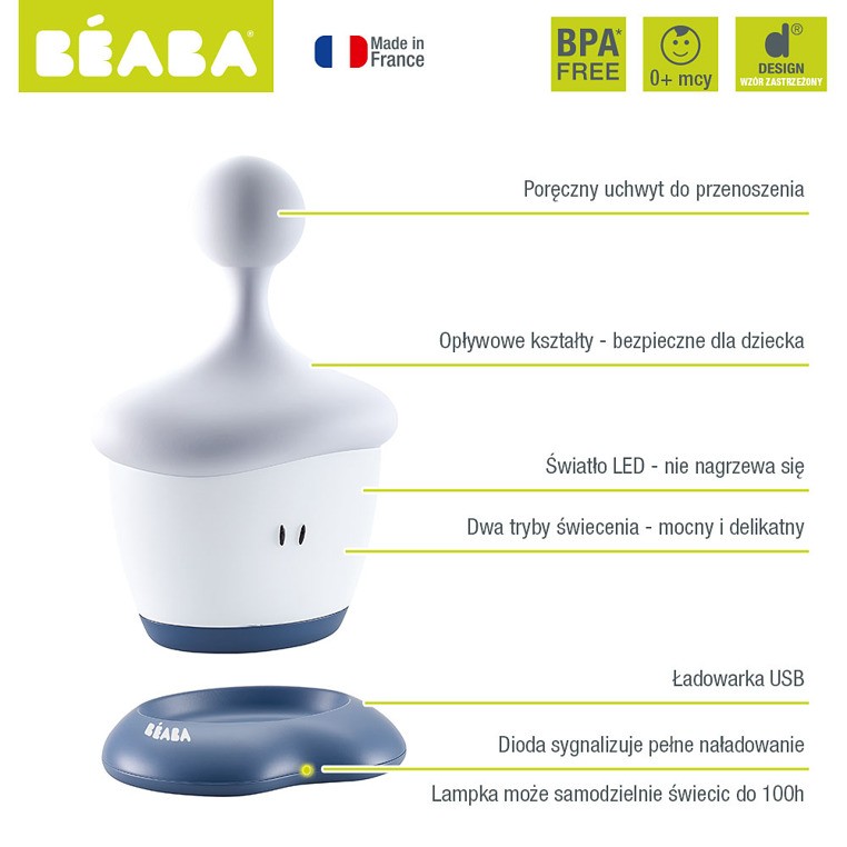 Beaba, Lampka nocna LED przenośna Pixie Stick 100h świecenia Mineral Beaba, Lampka nocna LED przenośna Pixie Stick 100h świecenia Mineral