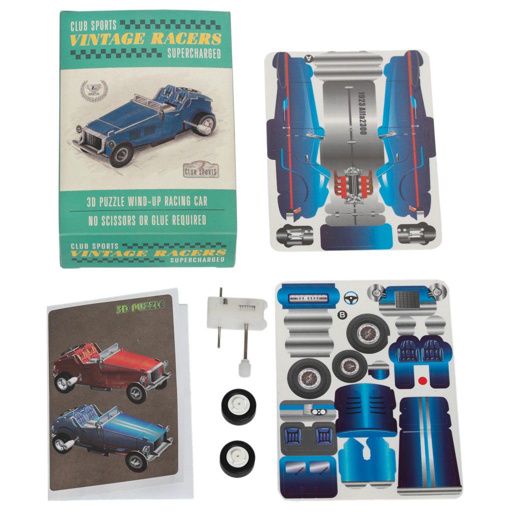 Vintage niebieski, nakręcany samochód wyścigowy Vintage niebieski, nakręcany samochód wyścigowy