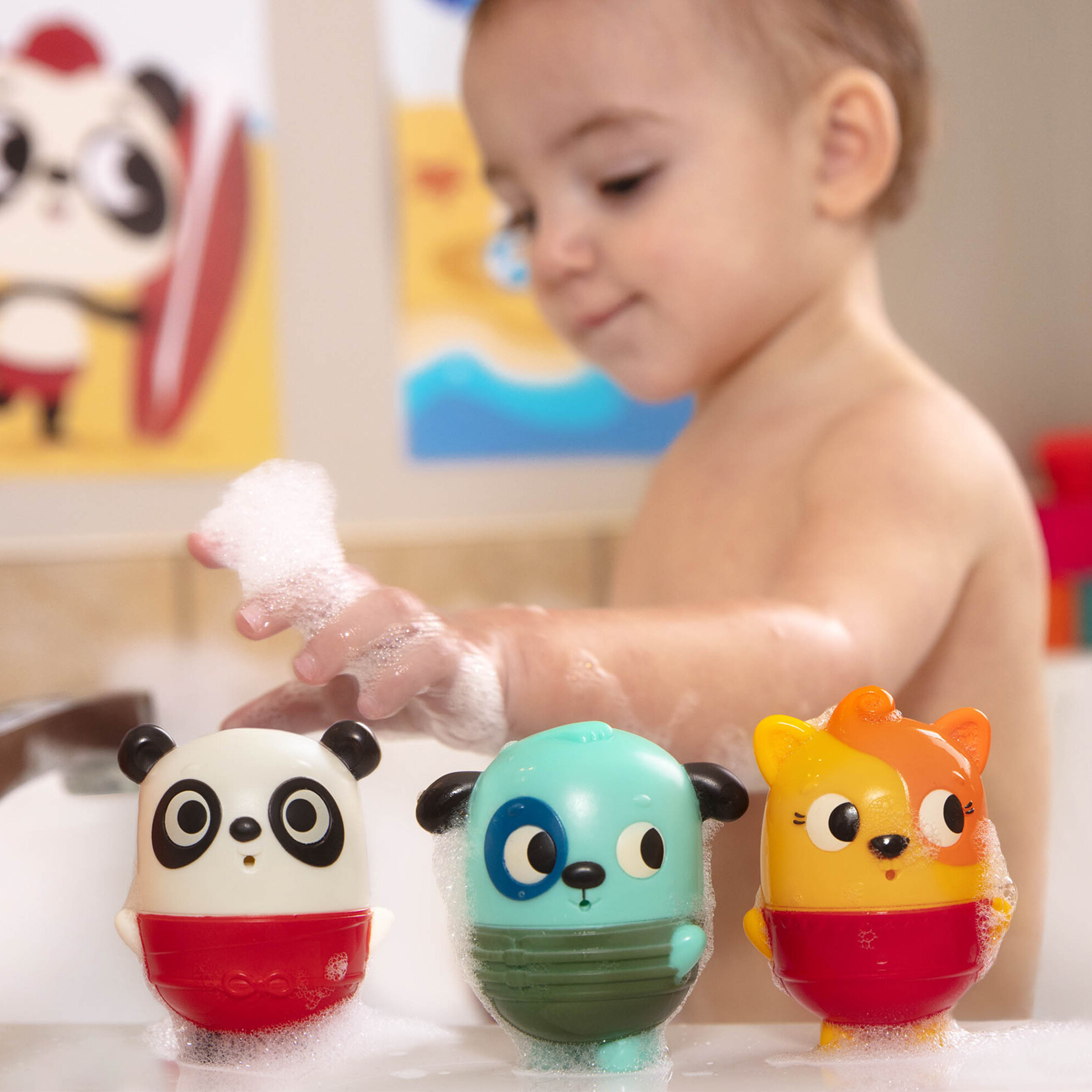 Btoys, Zestaw do kąpieli - trzy rozkręcane zwierzaki-sikawki zmieniające kolory - zestaw z pieskiem