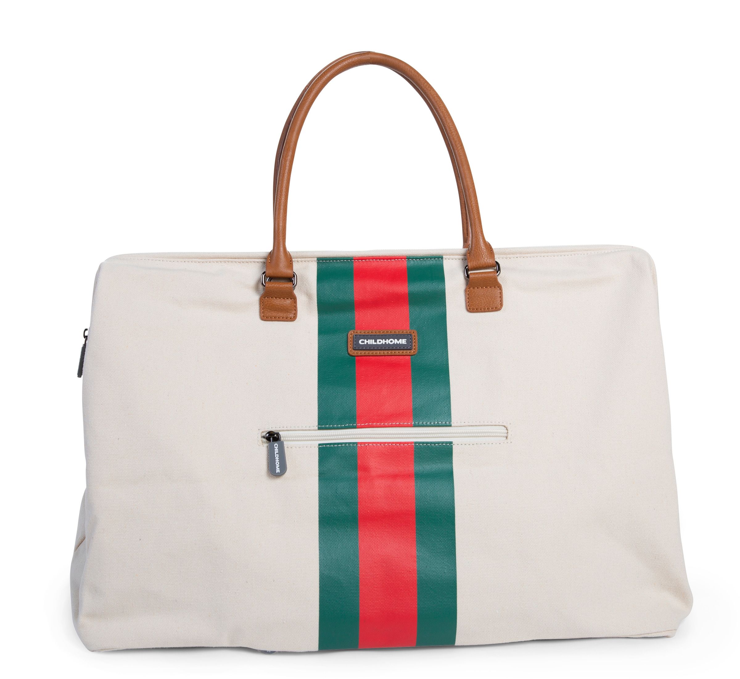 Childhome, Torba Mommy Bag beżowa paski zielono-czerwone Childhome, Torba Mommy Bag beżowa paski zielono-czerwone