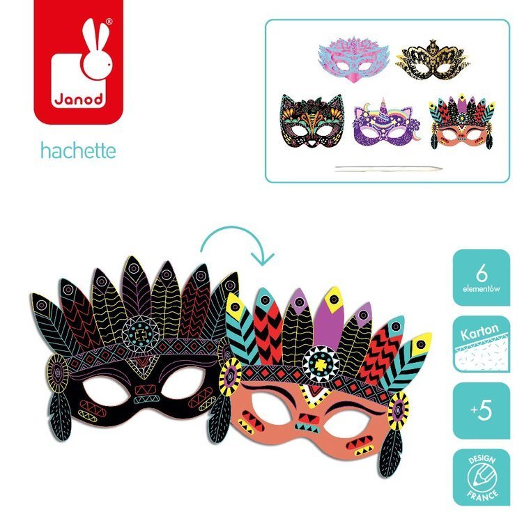 Janod, Zestaw kreatywny Do zdrapywania Maski karnawałowe 5+
