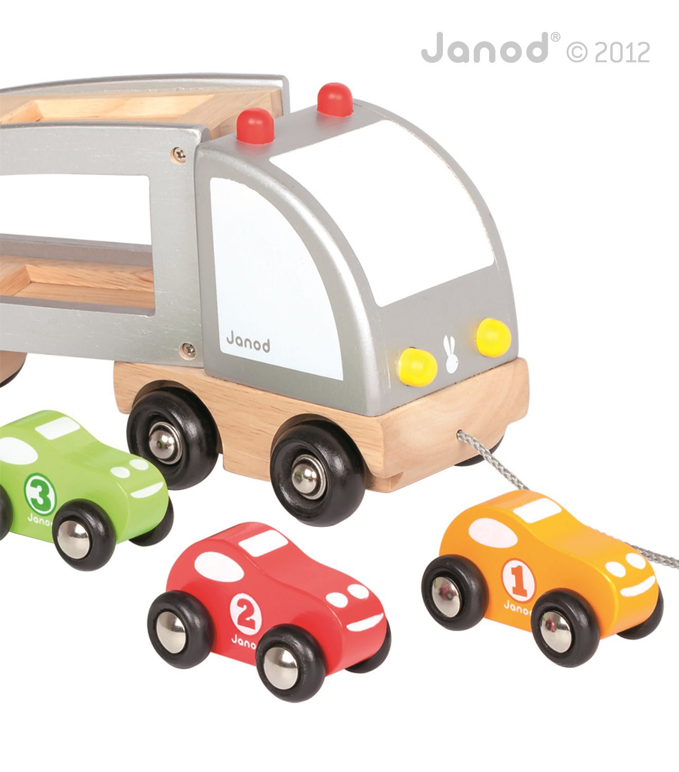 Janod, samochód drewniany laweta do ciągnięcia,