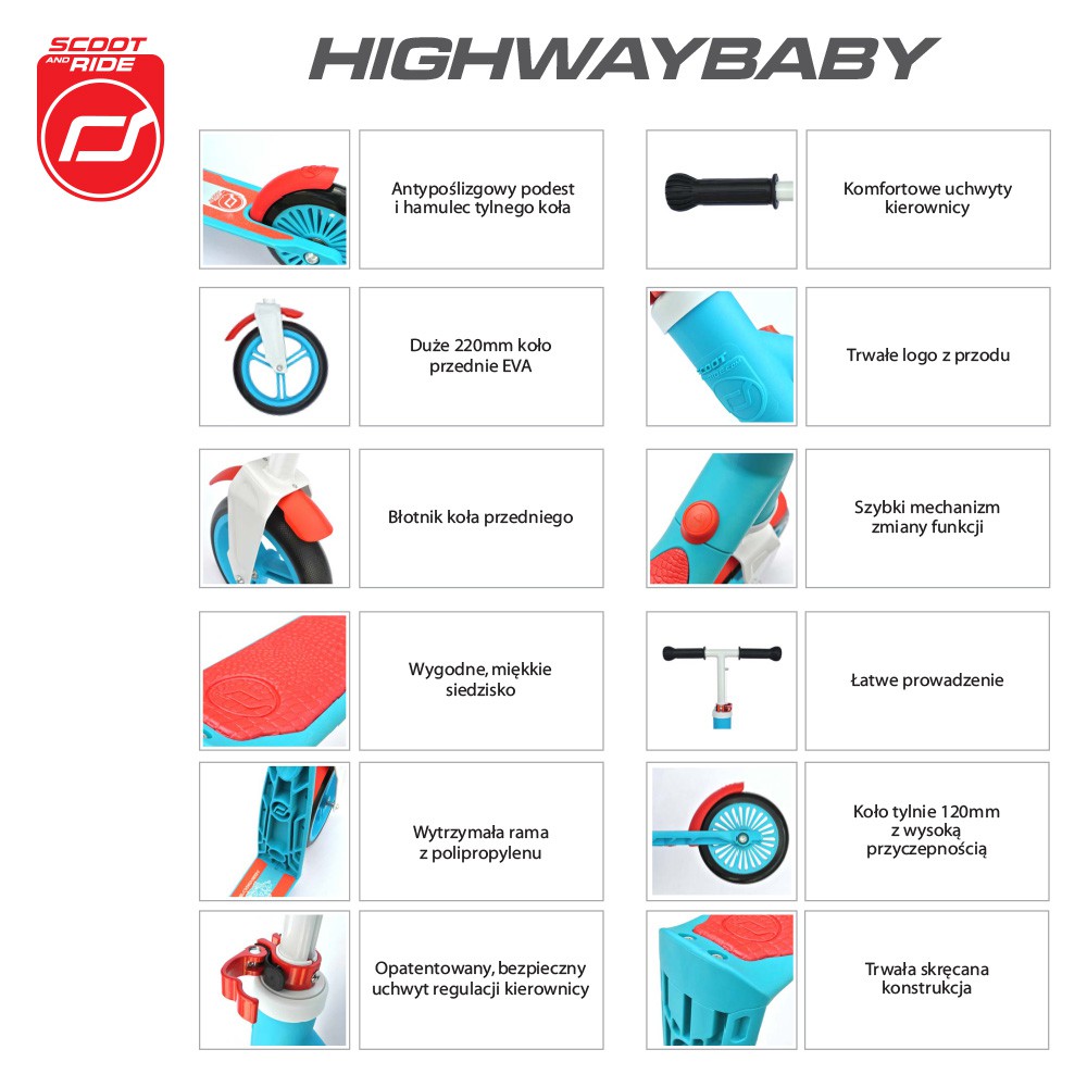 Scoot&Ride, highwaybaby 2w1 hulajnoga i rowerek Blue, Scootandride
