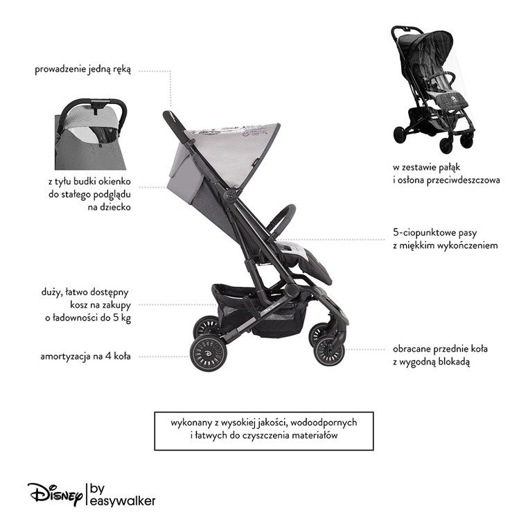 Easywalker, Disney by Easywalker Buggy XS Wózek spacerowy z osłonką przeciwdeszczową Mickey Shield Easywalker, Disney by Easywalker Buggy XS Wózek spacerowy z osłonką przeciwdeszczową Mickey Shield