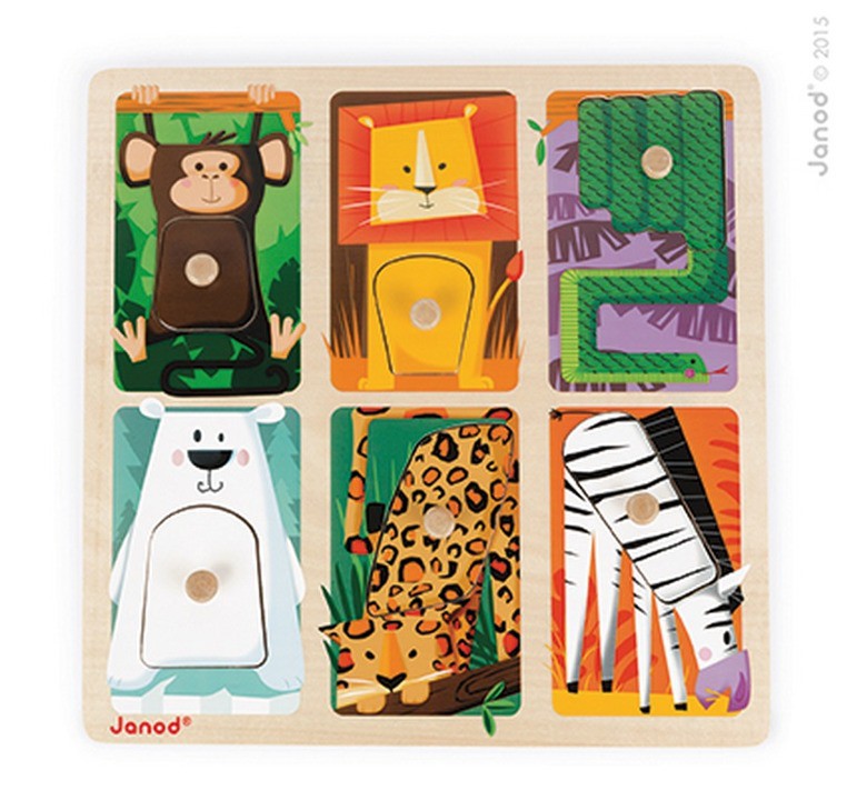 Janod, puzzle sensoryczne drewniane Zwierzątka w ZOO, Janod, puzzle sensoryczne drewniane Zwierzątka w ZOO,