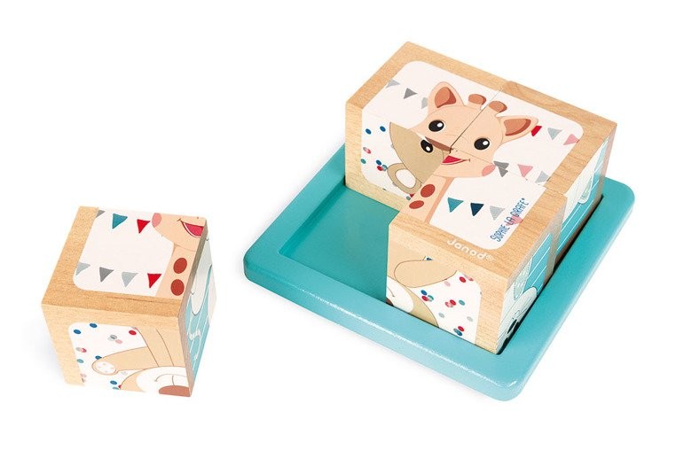 Janod, Klocki drewniane Puzzle 6w1 Żyrafka Sophie