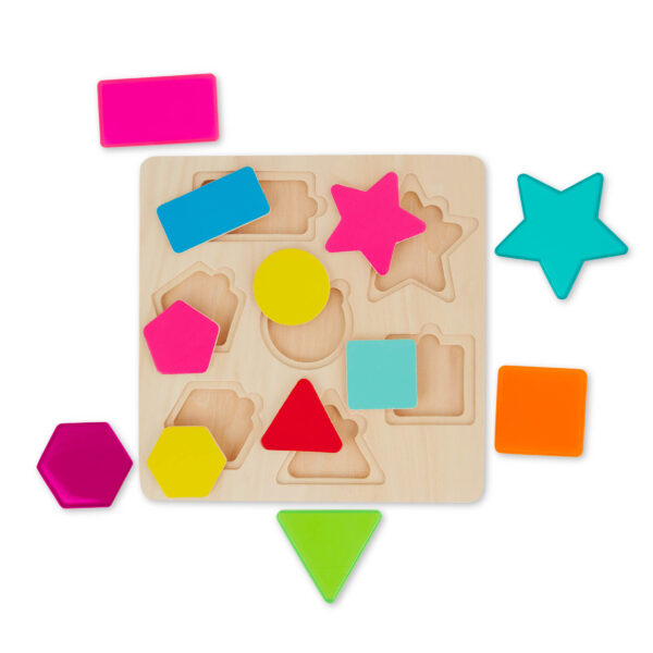 B.toys, Rainbow Stack ‘n’ Sort – drewniana układanka geometryczna do miksowania kolorów B.toys, Rainbow Stack ‘n’ Sort – drewniana układanka geometryczna do miksowania kolorów