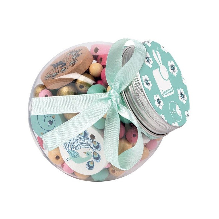 Janod, Zestaw do tworzenia biżuterii Drewniane koraliki z efektem złota Pawie