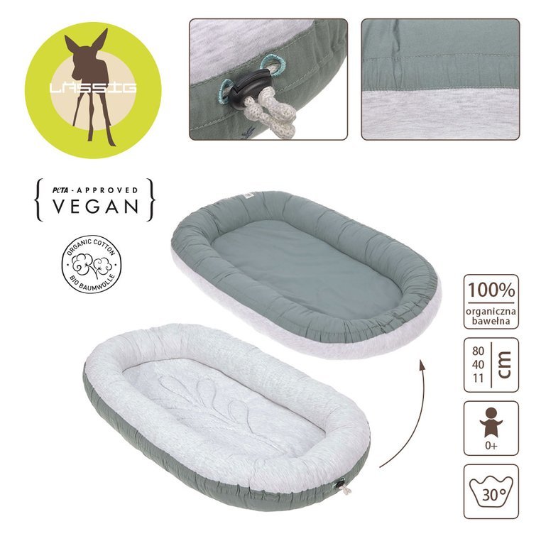 Lassig, Kokon niemowlęcy dwustronny Cozy Home Baby Nest szarozielony