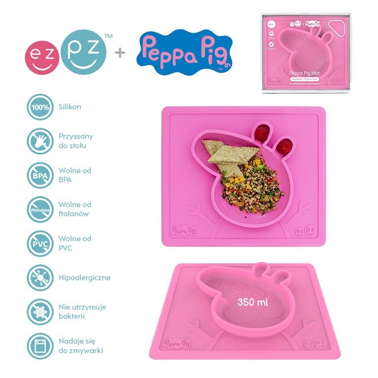 EZPZ, Silikonowa miseczka z podkładką 2w1 Peppa Pig™ różowa EZPZ, Silikonowa miseczka z podkładką 2w1 Peppa Pig™ różowa