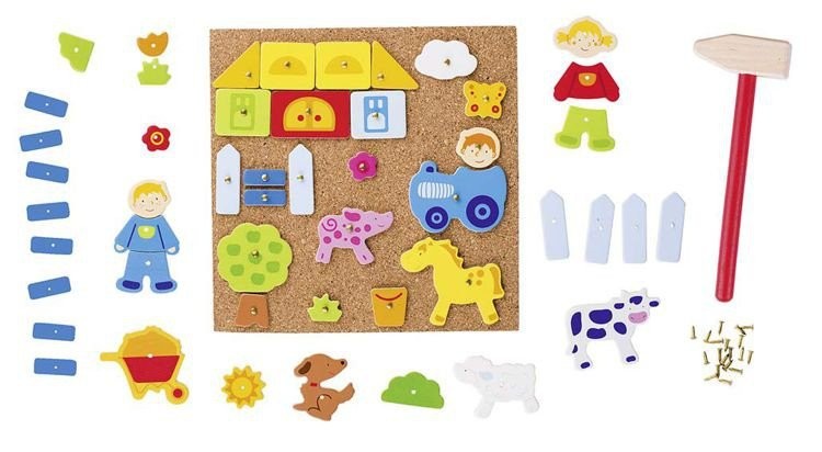 Goki, Elementy do przybijania na tablicy korkowej, farma, 52 części Goki, Elementy do przybijania na tablicy korkowej, farma, 52 części