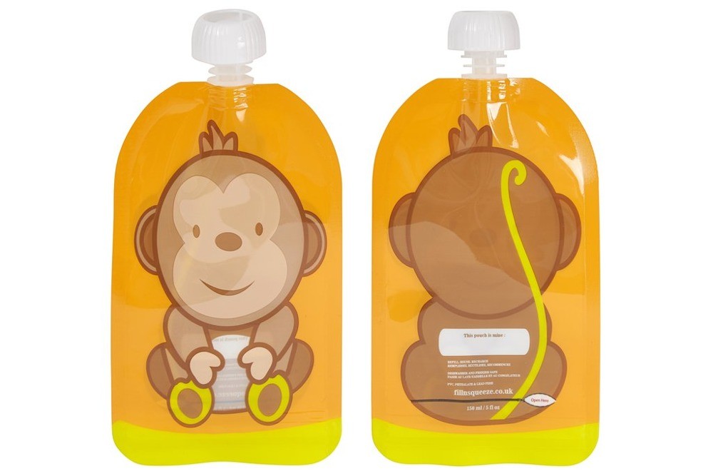 Fill'n Squeeze, Wielorazowe saszetki z podwójnym zipem 6 szt., wzór Wesoła Małpka