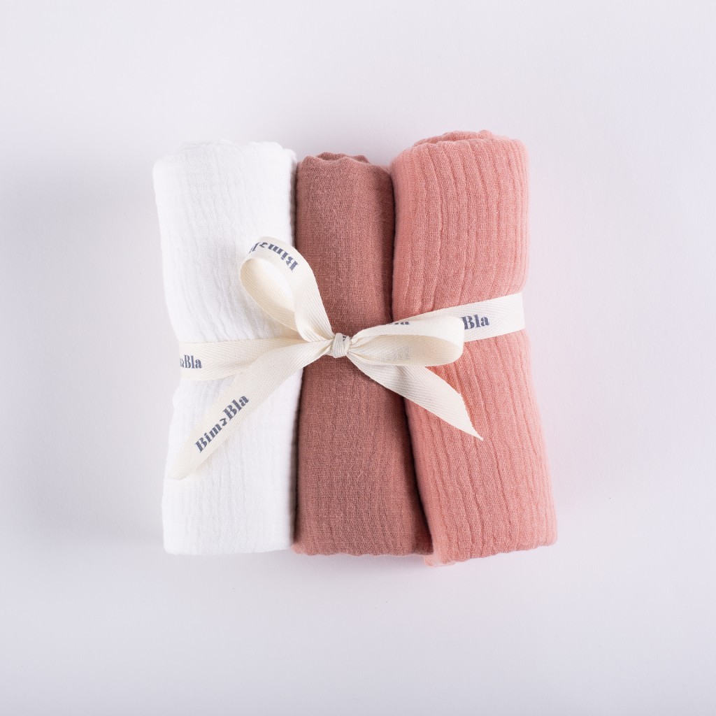 Bimbla, Zestaw trzech pieluszek muślinowych - ceglany Bimbla, Zestaw trzech pieluszek muślinowych - ceglany