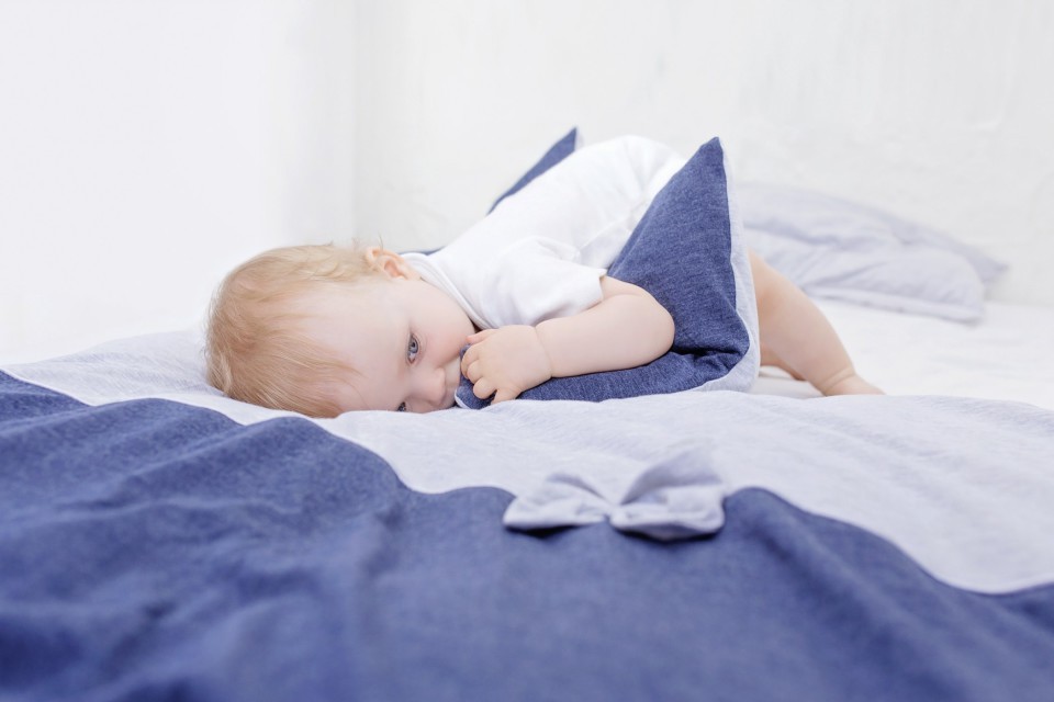 Poofi, pościel bawełniany granatowo-szary