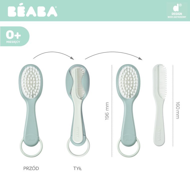 Beaba, Szczoteczka do włosów i grzebień Green Blue