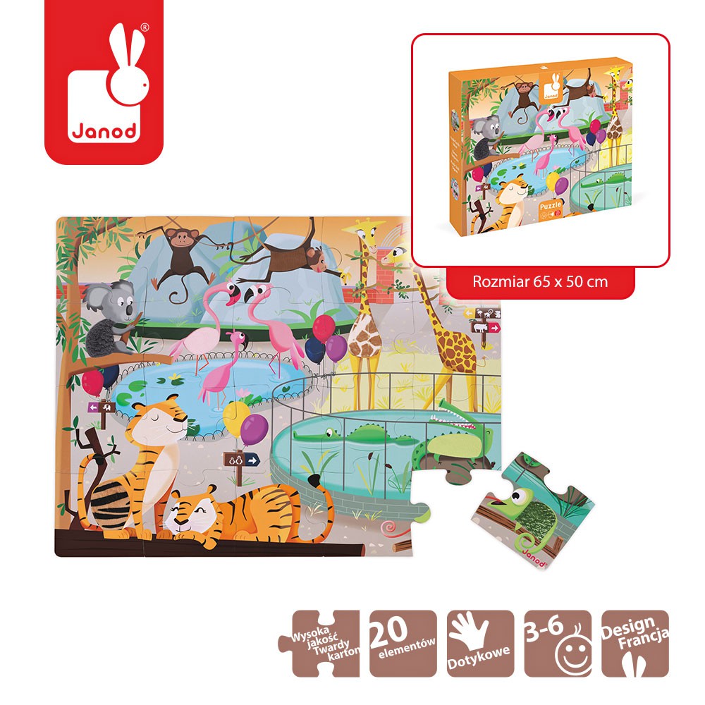 Janod, puzzle sensoryczne 20 elementów Wycieczka do zoo Janod, puzzle sensoryczne 20 elementów Wycieczka do zoo