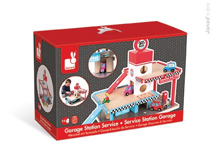 Janod, stacja benzynowa garaż drewniany z 8 elementami,