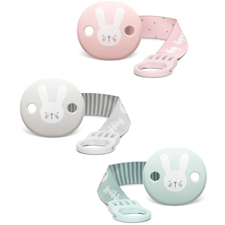 Suavinex, Klips do smoczka z tasiemką HYGGE - królik miętowy