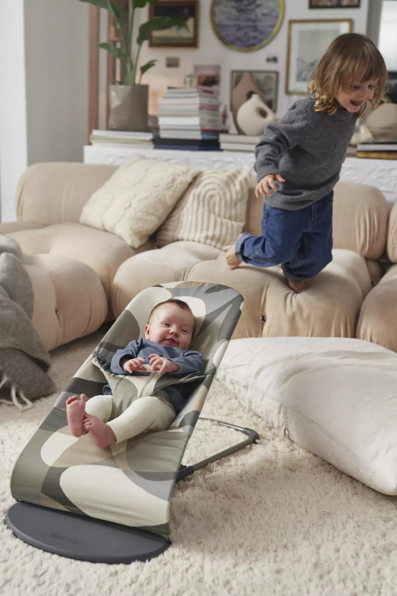 Babybjorn - Leżaczek Bliss Cotton, Khaki/Green Print Babybjorn - Leżaczek Bliss Cotton, Khaki/Green Print