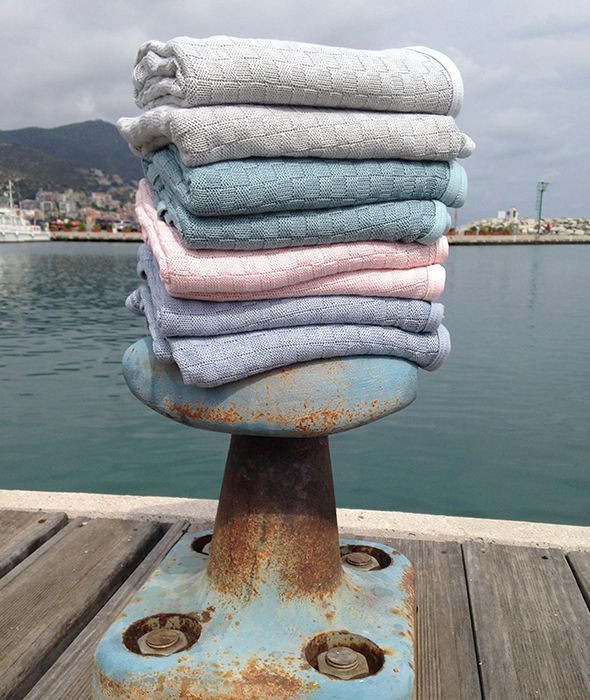 Kocyk dzianinowy ocieplany CLASSIC L - bambus organiczny (niebieski jeans)