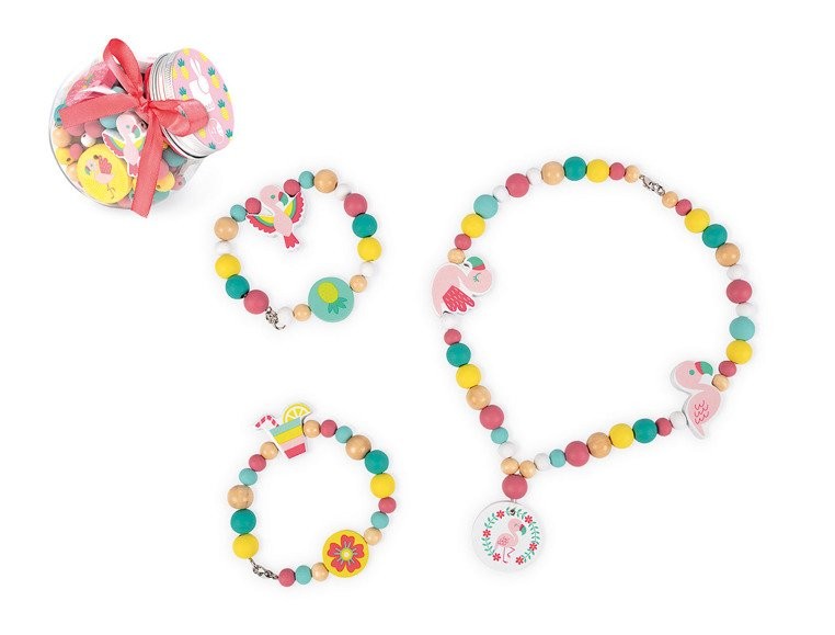 Janod, Zestaw do tworzenia biżuterii Drewniane koraliki Flamingi