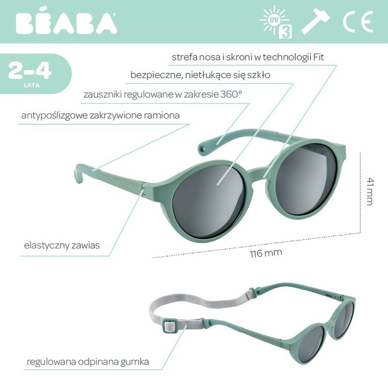 Beaba, Okulary przeciwsłoneczne dla dzieci 2-4 lata Tropical green Beaba, Okulary przeciwsłoneczne dla dzieci 2-4 lata Tropical green