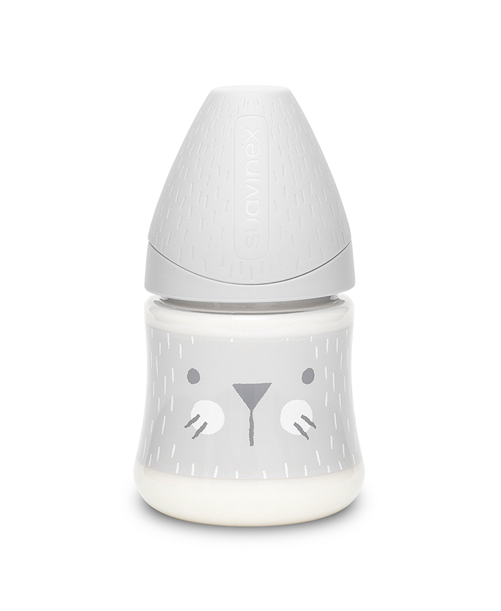 Suavinex, Butelka HYGGE 150ml - kotek szary Suavinex, Butelka HYGGE 150ml - kotek szary