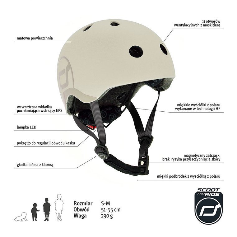 Scootandride, Kask S-M dla dzieci 3+ Ash Scootandride, Kask S-M dla dzieci 3+ Ash