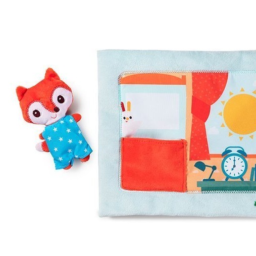 LILLIPUTIENS, Miękka książeczka aktywizująca z mini - przytulanką „Dzień dobry, mały lisku” 18 m+