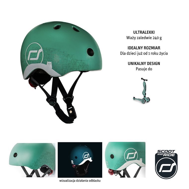 Scootandride, Kask z odblaskami XXS-S dla dzieci 1-5 lat Forest Owl