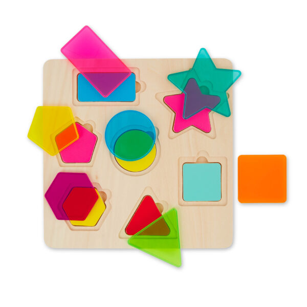 B.toys, Rainbow Stack ‘n’ Sort – drewniana układanka geometryczna do miksowania kolorów B.toys, Rainbow Stack ‘n’ Sort – drewniana układanka geometryczna do miksowania kolorów